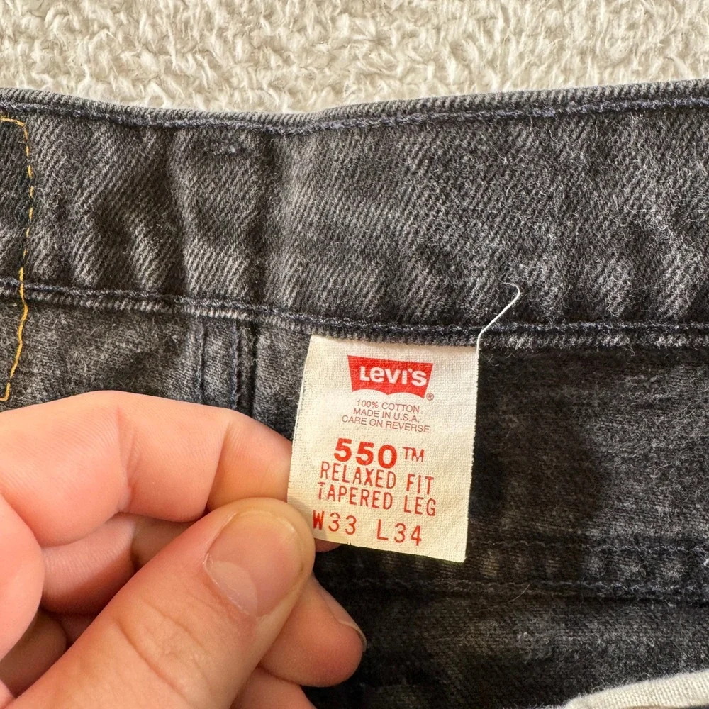 Vintage Levi's 550 Mens 33x34 Tag 32x34 Fit Black Relaxed Tapered Jeans Made USA